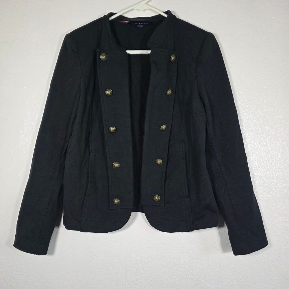 Tommy Hilfiger Black Military Open Front Blazer Jacket Womens M